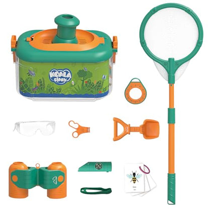 Camping Toys for Kids, Outdoor Observation Box Set, 10-Piece Nature Exploration Kit with Bug Container, Magnifier, Foldable Telescope, Bug Net, Safety Goggles, Ages 3-6 Birthday