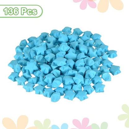 MECCANIXITY 136pcs Pre-made Origami Lucky Stars Paper Wishing Star Blue for Best Wish Christmas Party Wedding Valentine's Day Girl Friends Gift - color: Blue