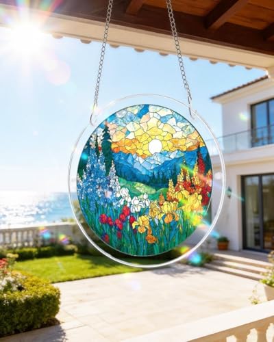 Acrylic Jigsaw Puzzle Suncatcher - Wildflower Valley - color: Wildflower Valley, size: M-8.2in*8.2in