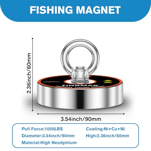 FINDMAG 1000 LBS Fishing Magnets Heavy Duty, 3.54 Inch Magnet Fishing Kit - color: Rectangular Toolbox, size: 3.54 inches(90mm)-1000lb