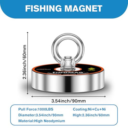 FINDMAG 1000 LBS Fishing Magnets Heavy Duty, 3.54 Inch Magnet Fishing Kit - color: Rectangular Toolbox, size: 3.54 inches(90mm)-1000lb