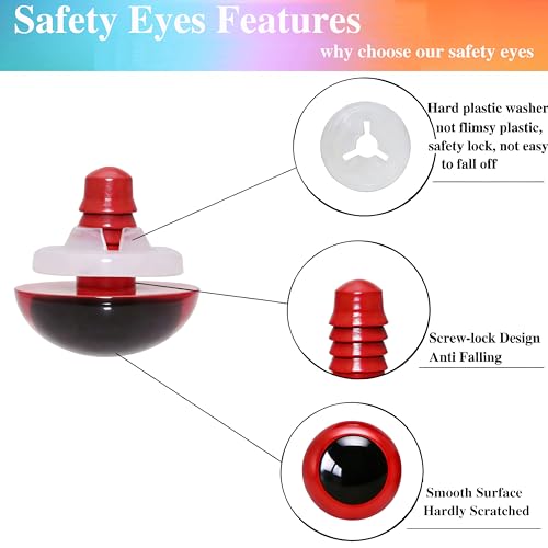 BESTCYC 60pcs 24mm Red Plastic Safety Eyes Craft Eyes with Washers for Amigurumi Dolls Plush Animals DIY Craft Lovers Doll Makers Crochet Craft Supplies - color: Red, size: 24mm