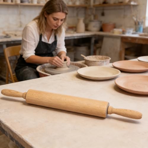 Professional Clay Rolling Pin, 17 Inch Non-Stick Clay Roller for Pottery and Slab Making –Duty Pottery Tool with Ergonomic Handles, Essential for Art Studios - color: Clay RollingPin-01