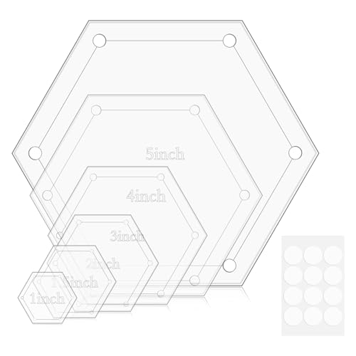 6pcs Hexagon Templates Quilting 1, 1.5, 2 3 4 5 Inch Quilting Templates for Cutting Patterns with 1/4 Inch Seam Allowance(Color:Clear)
