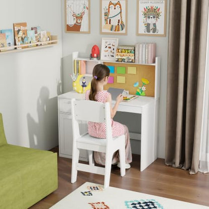 White Kids Study Desk with Chair, Kids Desk Chair Set for 5-12 Years Old - color: White, size: Regular