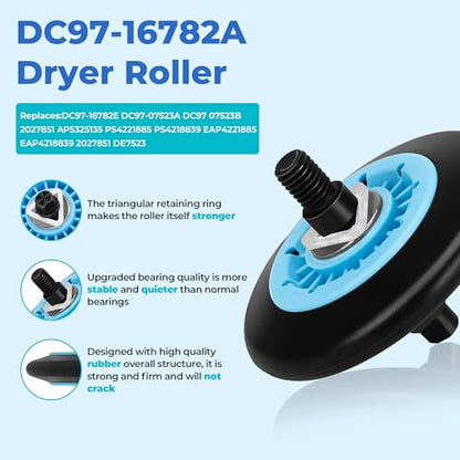 【UPGRADED】 DC97-16782A Fit for Samsung Dryer Roller Replacement Kit, Iclude DC93-00634A Dryer Idler Pulley, 6602-001655 Dryer Belt | High-Temperature & Wear-Resistant Materials By NISHCON - color: Blue