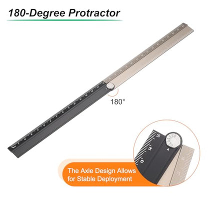 HARFINGTON 2pcs Folding Straight Ruler 30cm Metric Aluminum Alloy Protractor Foldable Angle Ruler Geometric Measuring Tool with Angle Line for Architect Artist Office, Black Gold/Black Silver - color: Black Gold/Black Silver