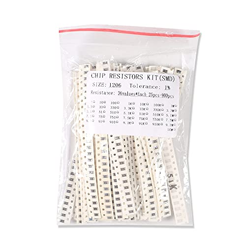 900pcs 1206 Resistors Kit 36 Value 1206 SMD Capacitor 1206 Chip Resistor Assortment Kit 1% 1/4W 0.25W 1 ohm-10M ohm - style: 1206-900pcs