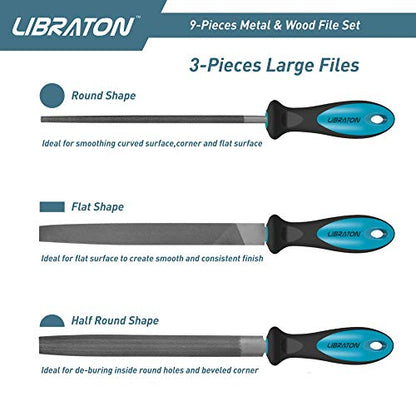 LIBRATON Metal Files 9PCs, File Set for Metal, Needle Files, Files Rasps - style: Metal File-9PCS
