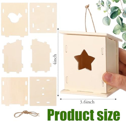 Outus 24 Pcs Wooden Birdhouse Kits for Kids, 4 Shapes Unfinished, Classic