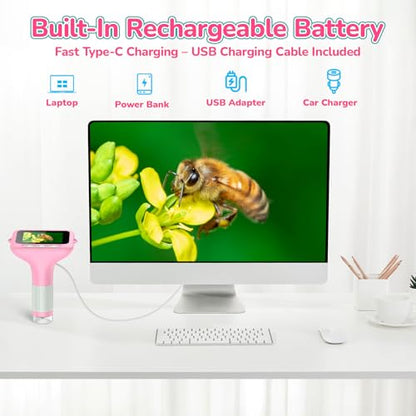 Kids Digital Microscope with 3-Inch Screen: STEM Toy Science Gift Ages 4-12 - color: Pink