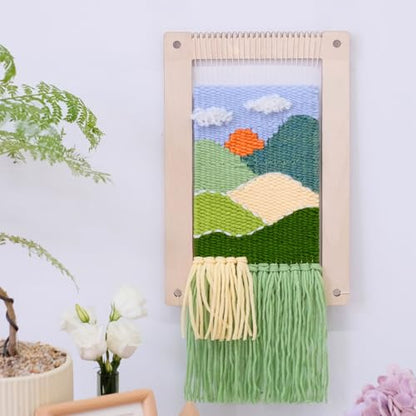 HAND U JOURNEY Weaving DIY Kit – 7.9"x11.8" Looms with Sticks, Yarn, Rope, and String All-in-One – Beginner-Friendly Craft Kit for Craft Lovers, Landscape Pattern