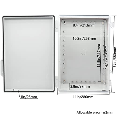 Zulkit Junction Box ABS Plastic Dustproof Waterproof IP67 Electrical Boxes Hinged Shell Outdoor Universal Project Enclosure Grey, Stainless Steel Buckles 15 x 11 x 5.1 Inch - size: 15"x11"x5.1" GC k