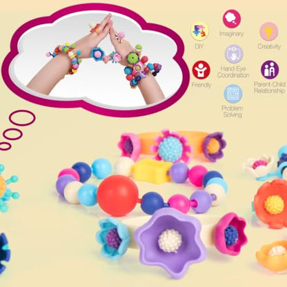 BIRANCO. Pop Beads, Jewelry Making Kit - Arts and Crafts for Girls 3-7 Years Old, Snap Beads Toys - Necklace, Bracelet, Ring Creative DIY Set - 520 pcs - size: classic