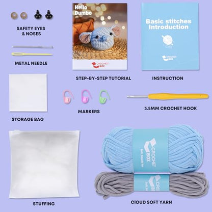 Crochet Kit for Beginners: Elephant Crochet Kit for Adults, Include Easy to Use Yarn, Step-by-Step Video, Patterns, Learn to Crochet, Thanksgiving, Christmas, Birthday Gift - color: Elephant