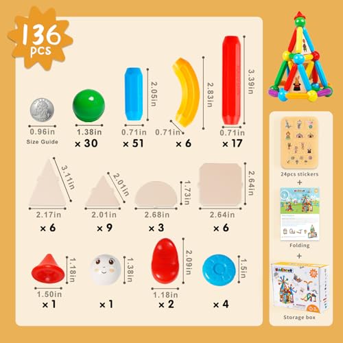 MAGBLOCK 136PCS Magnetic Building Blocks Magnet Sticks for Kids 3+ - color: 136pcs