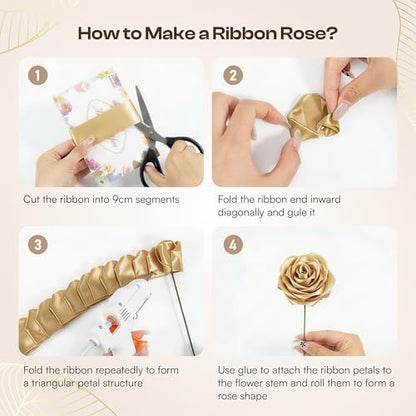Caydo 1-1/2 Inch Satin Ribbon Flower Making Kit for Birthday Gifts - color: Champagne Gold
