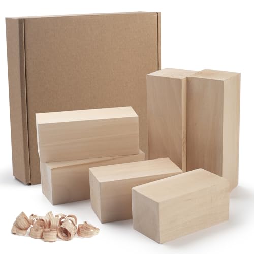 Basswood Carving Blocks, Whittling Wood Kit with 3 Sizes, Soft Bass Wood for Wooden Crafting - Beginner to Expert - size: 2Pcs 2”x2”x4” 5” 6”