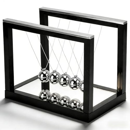 Newtons Cradle with 5 Stainless Steel Balls & Mirror Base - Classic Physics Pendulum Swing Balance Ball, Science Desk Decor for Office Home Decoration, Stress Relief Gift