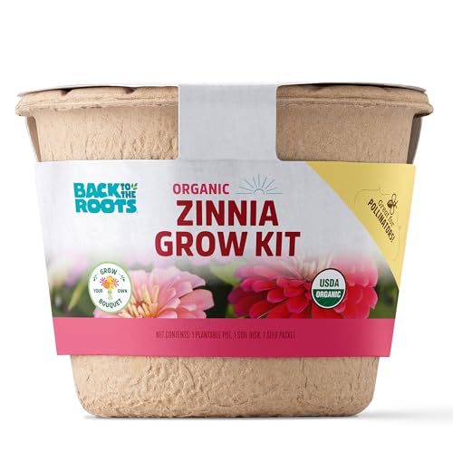 Back to the Roots Organic Zinnia Flower Grow Kit with Plantable Starting Pot Soil and Seeds - size: 5 inches, style: Zinnia Flower Kit