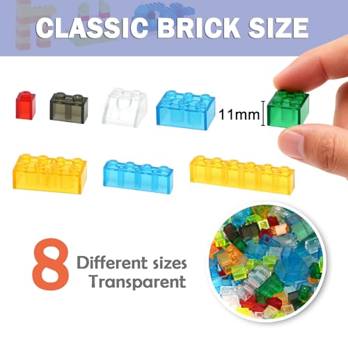 MALEKO Transparent Clear Building Bricks, 300PCS Mixed Shape Bulk Blocks - color: Transparent