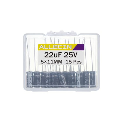 22uF 25V 5x11mm Electrolytic Capacitor 22 UF MFD 25 Volt 0.2x0.43in Aluminum Capacitors (Pack of 15) - style: 22uF 25V 5x11MM