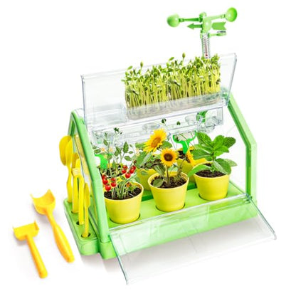 Kids Plant Growing Kit - Kids Greenhouse & Flower Growing Kit with Hydroponic Growing System, Thermometer,Wind Vane & Tools, Educational STEM Plant Growing Set