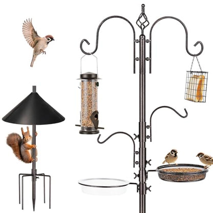ERYTLLY Bird Feeders Bird Feeding Station Kit Bird Feeding Pole Wild Bird Feeder Hanging Kit with Squirrel Guard Baffle Suet Cage Tube Bird Feeder Planter Hanger Multi Feeder for Attracting Wild Birds - size: 91 Inch with squirrel baffle