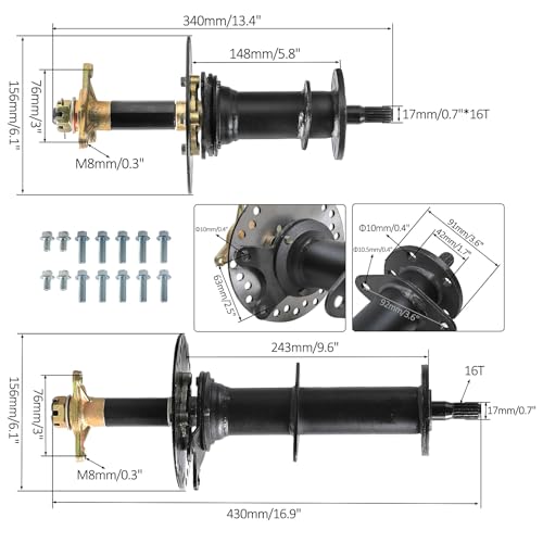 48V 1000W Rear Differential Axle Kit with Brushless Motor for Go Kart, Golf Cart, Electric Trike, ATV, Quad, Buggy, and DIY Projects (30in.Axle) - size: 30in.Axle