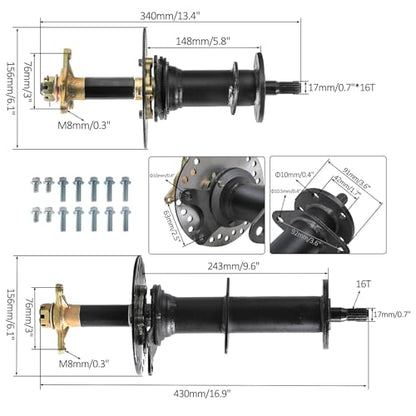 48V 1000W Rear Differential Axle Kit with Brushless Motor for Go Kart, Golf Cart, Electric Trike, ATV, Quad, Buggy, and DIY Projects (30in.Axle) - size: 30in.Axle