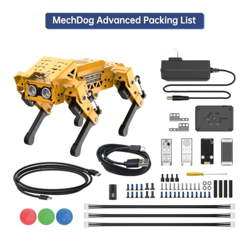 MechDog Robot Dog for Arduino Scratch Python Starter Smart Robot Kit with ESP32 AI Camera, Self Balancing Target Recognition&Tracing Open Source Bionic Quadruped Programming Science Set, Advance Kit