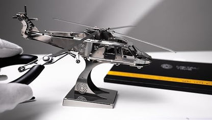 METAL-TIME Lifting Spirit Mechanical Helicopter Model Building Kit | Unique Wind-Up Moving Mechanism | Stainless Steel DIY Construction with Toolbox Collectible Model - 134 Pieces