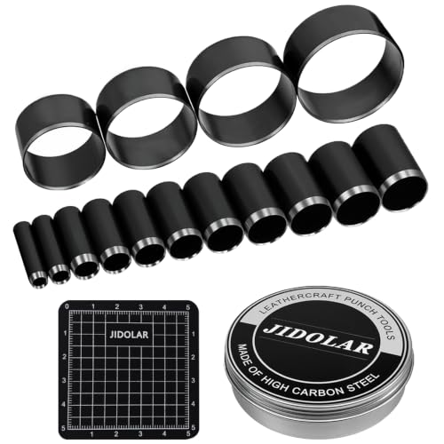 15 Pieces Leather Circle Cutter Tool Set, Hole Punch Tools with 5 6 8 10 11 12 16 20 22 25 30 35 40 45 50mm, High Carbon Steel Round Cutting Dies, Hole Punch Tool Kit for DIY Leather Crafts - size: 15 Sizes
