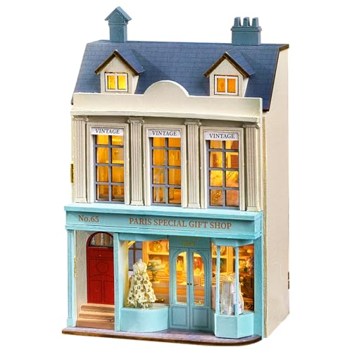 Flever Dollhouse Miniature DIY House Kit Creative Room with Furniture for Romantic Valentine's Gift (Paris Gift Store) - color: Paris Gift Store