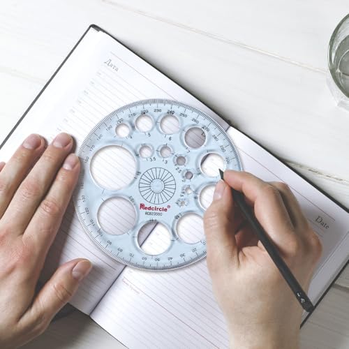 360 Degree Thick Protractor, 16 Circle Templates Drawing Ruler,Blue