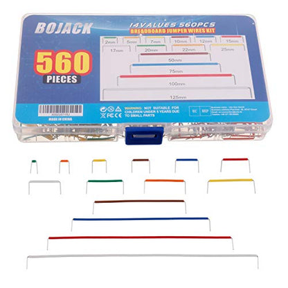 BOJACK 14 Vaules 560 pcs 2-125mm Solderless Flexible Breadboard Connecting Line Cables Breadboard Jumper Wires kit (Pack of 2) - size: 14 Vaules 2-125mm / 560 Pcs (Pack of 2)