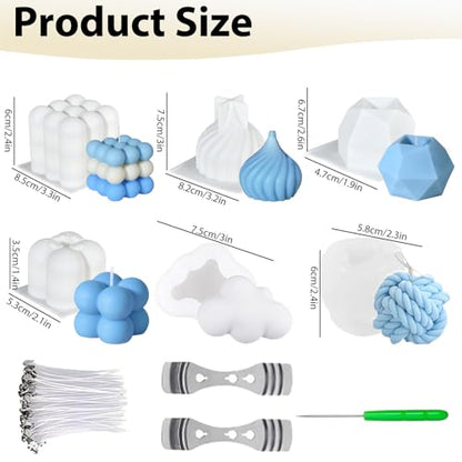 109 PCS 3D Geometric Kits Candle Molds for Candle Making, Bubble Cube Cloud Onion Shape Mould, Silicone Mold for DIY Aromatherapy & Candles Soap Wax Epoxy Resin Casting Craft Supplies Home Decoration
