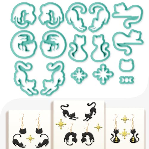 16Pcs Cat Polymer Clay Cutters Atomic Star Clay Earrings Cutters Polymer Jewelry Cutter for Earrings Making Birthday Party DIY Supplies - color: Cat