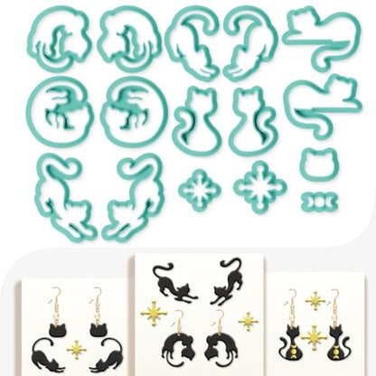 16Pcs Cat Polymer Clay Cutters Atomic Star Clay Earrings Cutters Polymer Jewelry Cutter for Earrings Making Birthday Party DIY Supplies - color: Cat