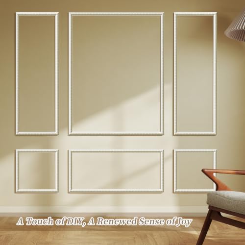 JBER Peel and Stick Wall Molding Kit, 6 Pre-Cut Wainscoting Panels, White - color: White-3 Pack-Sun, size: 78 x 24 in+78 x 48 in