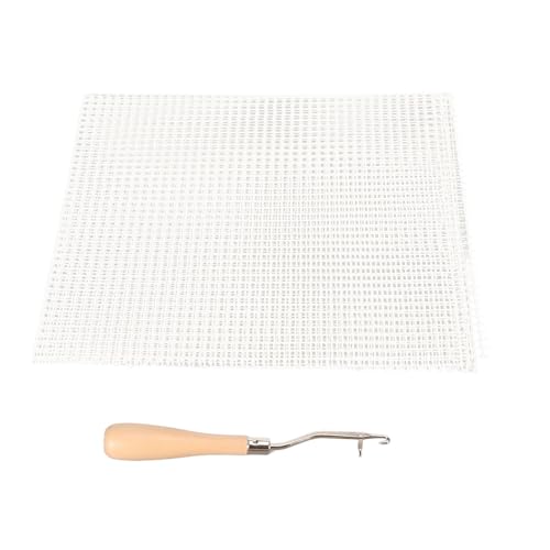 19.7x19.7 Inch Latch Hook Canvas with Wooden Crochet Hook Tool - Starter Rug Making Mesh Cloth Kit for DIY Tapestry & Cushion Crafts (19x19in Mesh +Hook) - color: 19x19in Mesh +Hook