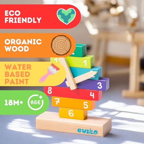 CUBIKA Wooden Clock Construction Kit – Montessori Stacking Toy for Toddlers Ages 3+ – Made from Natural Wood with Water-Based Paints – Travel-Friendly Educational Gift for Boys & Girls - style: Clock Construction Set