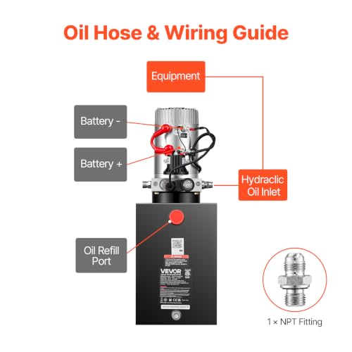 VEVOR 12 Quart Hydraulic Pump, Single Acting Hydraulic Power Unit, 3200 PSI Max Relief Pressure, 0.91 GPM Flow Rate, DC12V 1.6KW Power Unit for Dump Trailer Car Lifting (Horizontal Installation) - size: 12 Quart, style: Single Acting