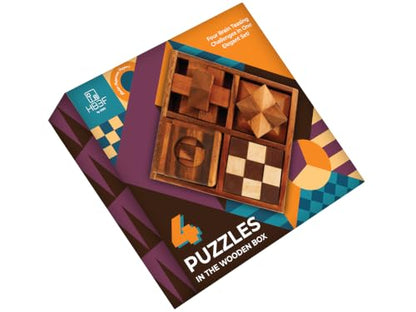 BSIRI 4 in 1 Wooden Brain Teaser Puzzles for Adults - Challenging 3D Desk Wood Puzzles Set Interlocking Hand Games for Mind Toys Suits for Rustic Patio Decor Unique Gift Office Decoration - style: 4 Puzzle Set