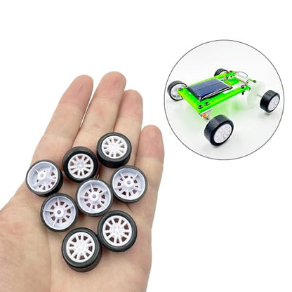 20PCS Small Toy Car Wheel 18mm Model Car Mini Rubber Tire Wheels with 10PCS Shaft Round Rod Axles for DIY Model Toy RC Car Truck Robot Building Accessories (White 2x18mm) - style: White 2x18mm