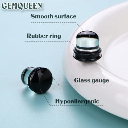 GEMQUEEN 24 Pcs 0.5mm Increments Glass Ear Stretching Kit Hypoallergenic - color: Black, size: 16mm(5/8'') | 2pcs