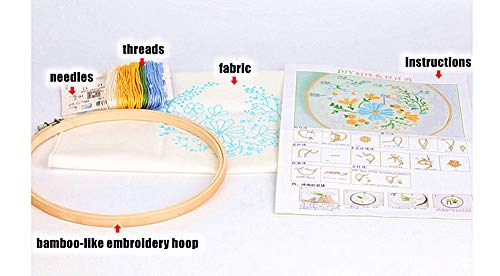 Awesocrafts Embroidery Kit, Flowers Ladybug Full Range of Embroidery Starter Kits for Beginners Adults Kids DIY Cross Stitch Handmade Easy Patterns (Flowers)