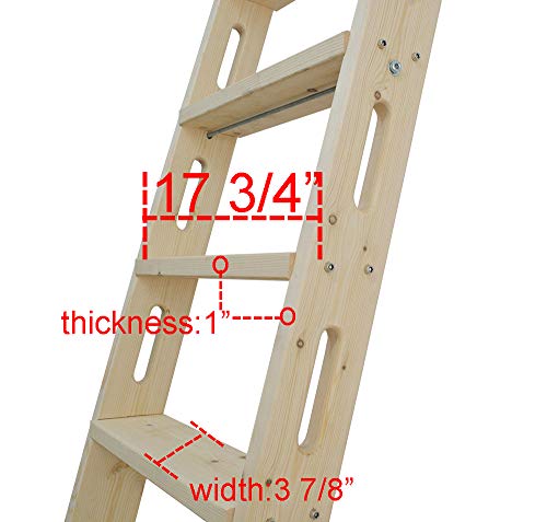 DIYHD 87" Knotty Pine Sliding Library Ladder with Oval Cut-Out Grip - color: Niu#1, size: Height 87"