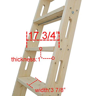 DIYHD 87" Knotty Pine Sliding Library Ladder with Oval Cut-Out Grip - color: Niu#1, size: Height 87"