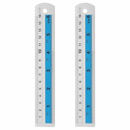 HARFINGTON 2pcs Metal Straight Ruler 15cm Metric SAE Aluminum Alloy Measuring Rulers Scale Tools with Hole for Measure Study Reading Classroom Office, Blue - color: Blue, size: 15cm